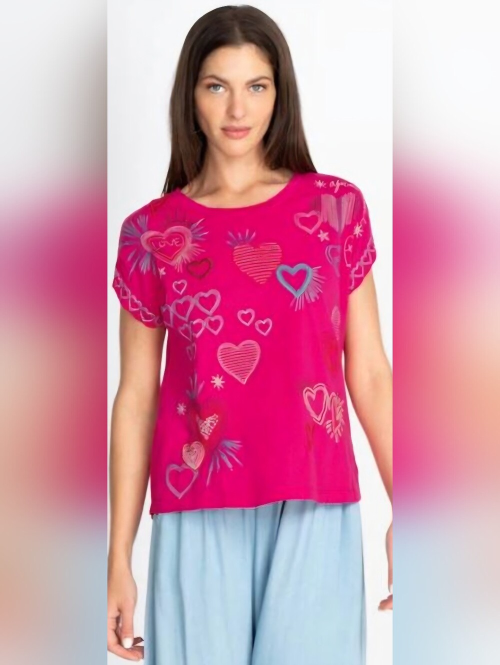 Johnny Was Amour SHORT SLEEVE Rose Violet Love - XL